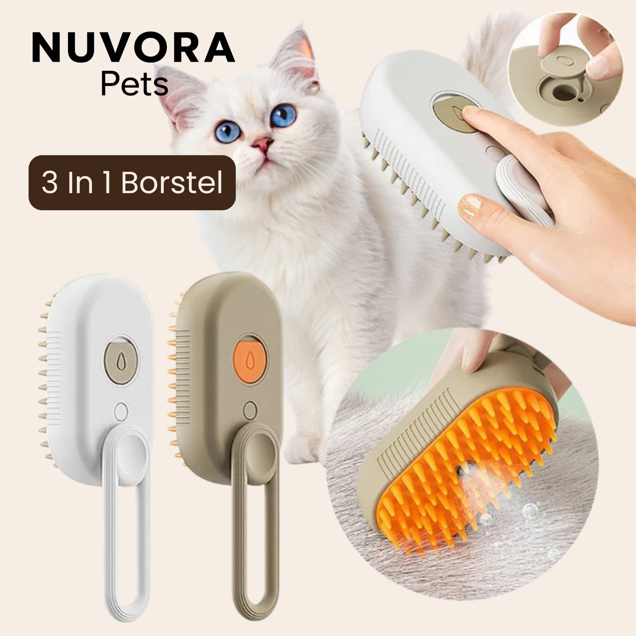 NuvoraPets® 3-in-1 elektrische stoomborstel voor hond en kat