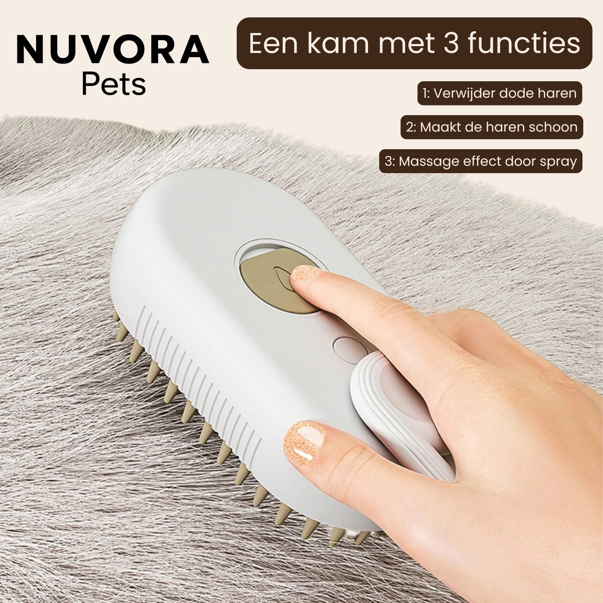 NuvoraPets® 3-in-1 elektrische stoomborstel voor hond en kat