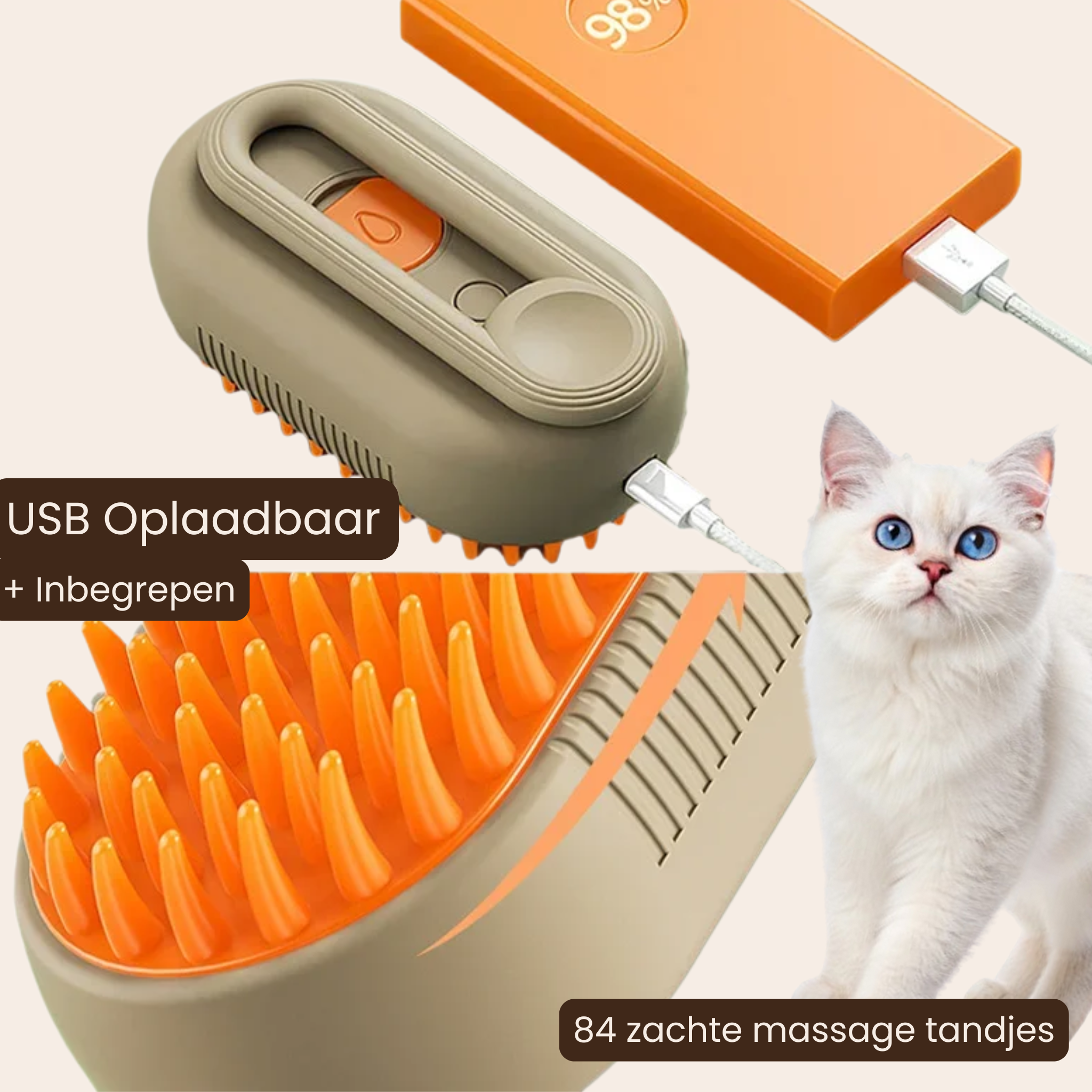 NuvoraPets® 3-in-1 elektrische stoomborstel voor hond en kat