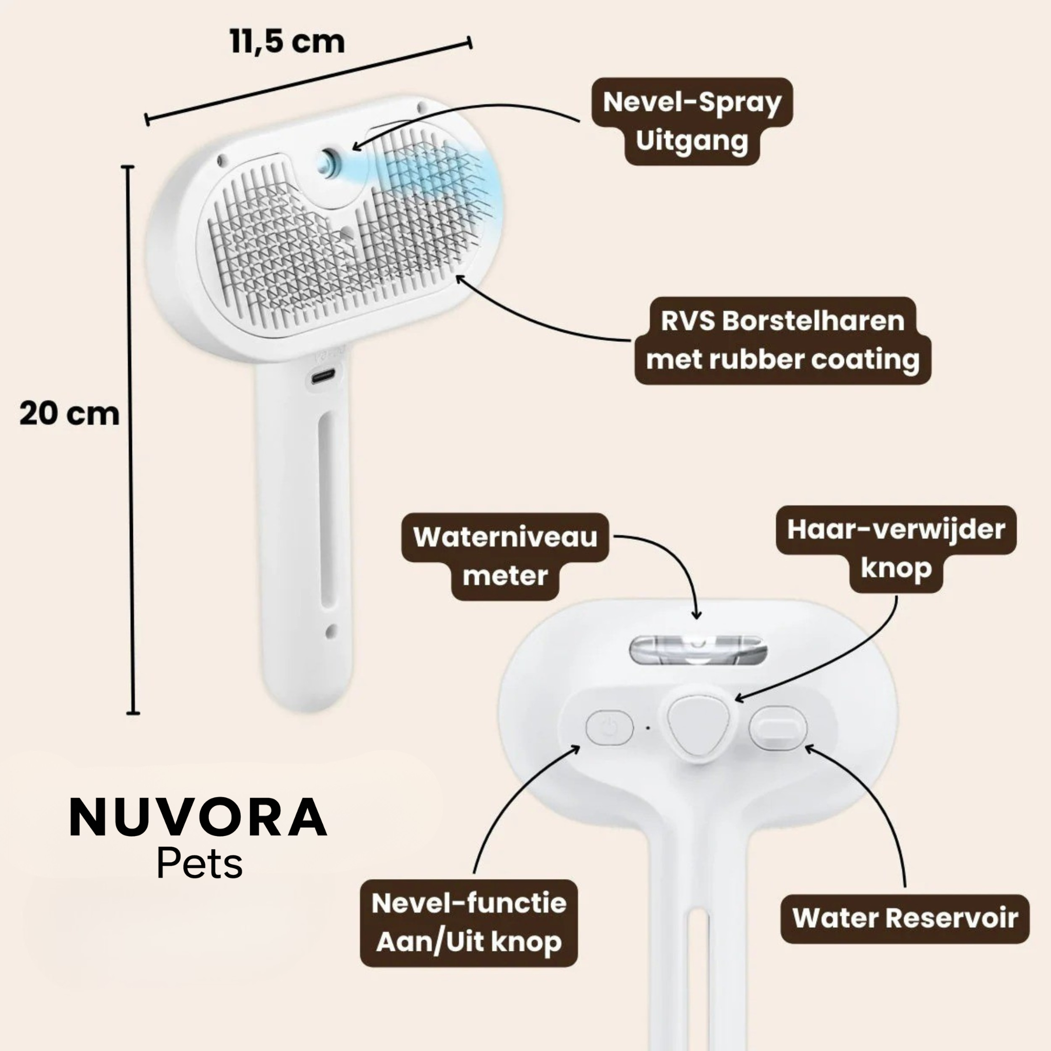 NuvoraPets® SteamBrush Pro - Professionele Vachtverzorgings Borstel voor Huisdieren